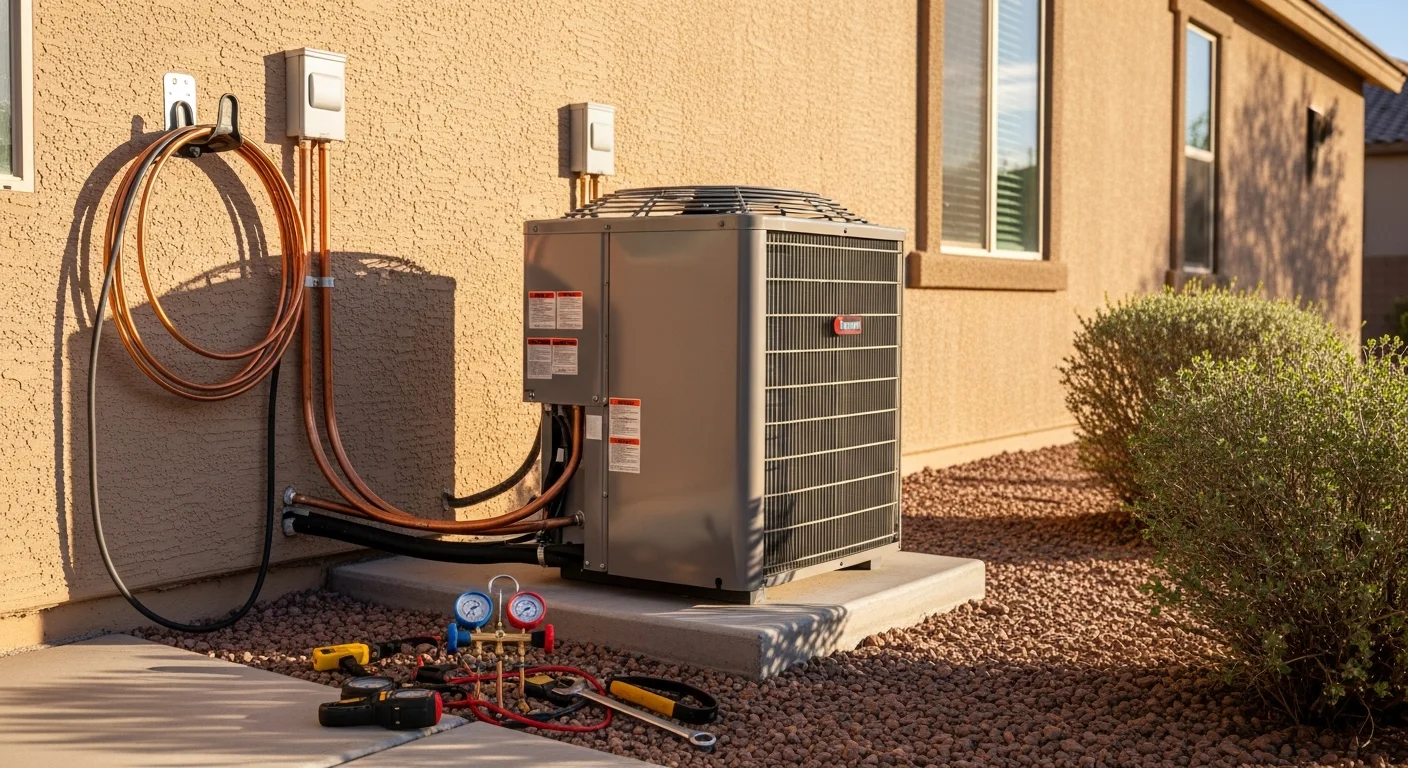 HVAC technician performing air conditioning system maintenance
